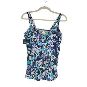 Swim Solutions Floral Print Bust Support Dancing Queen Tiered Tankini Top 12 NWT